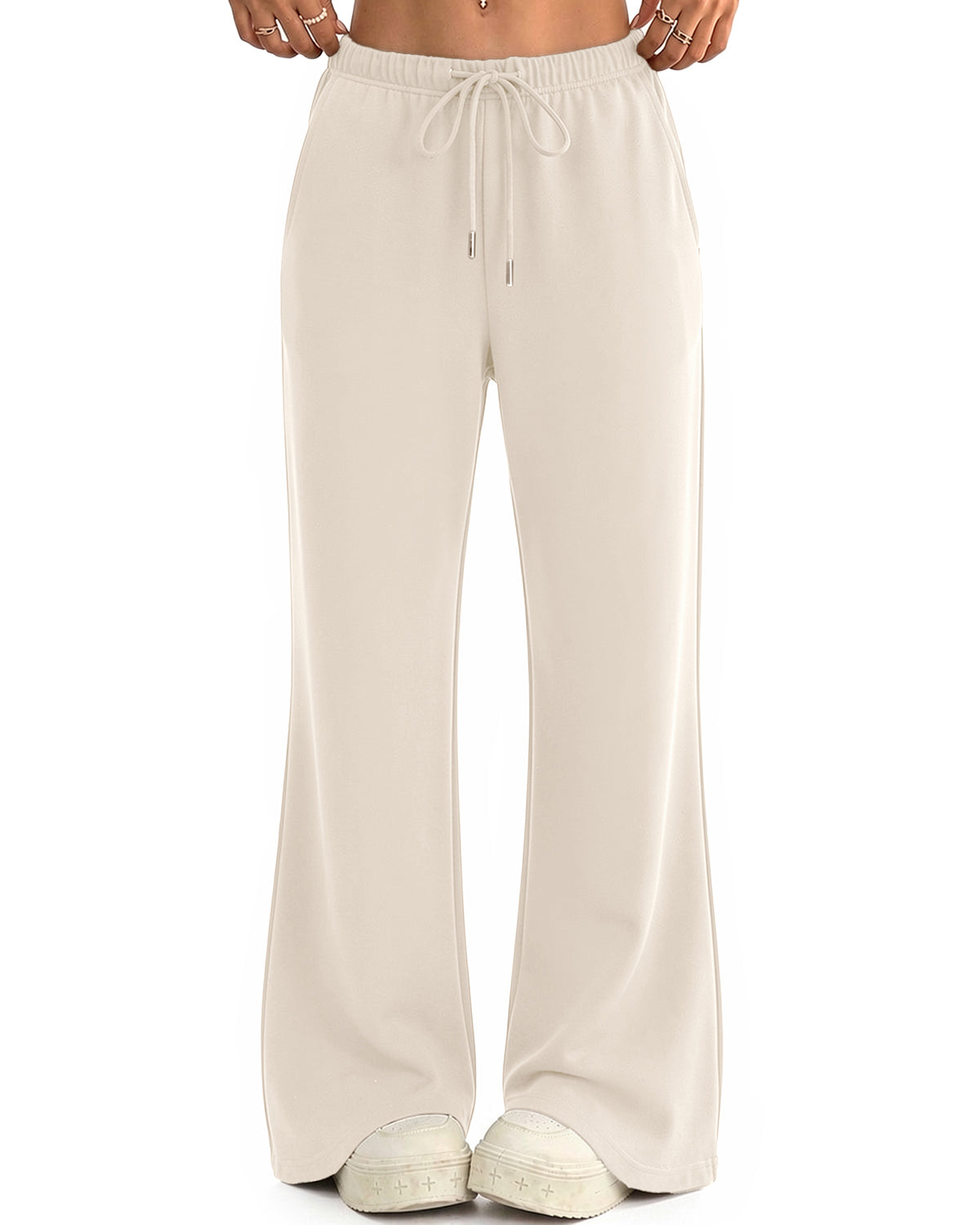 LOMON Womens Fleece Flare Sweatpants, Wide Leg Lounge Pants with Pockets
