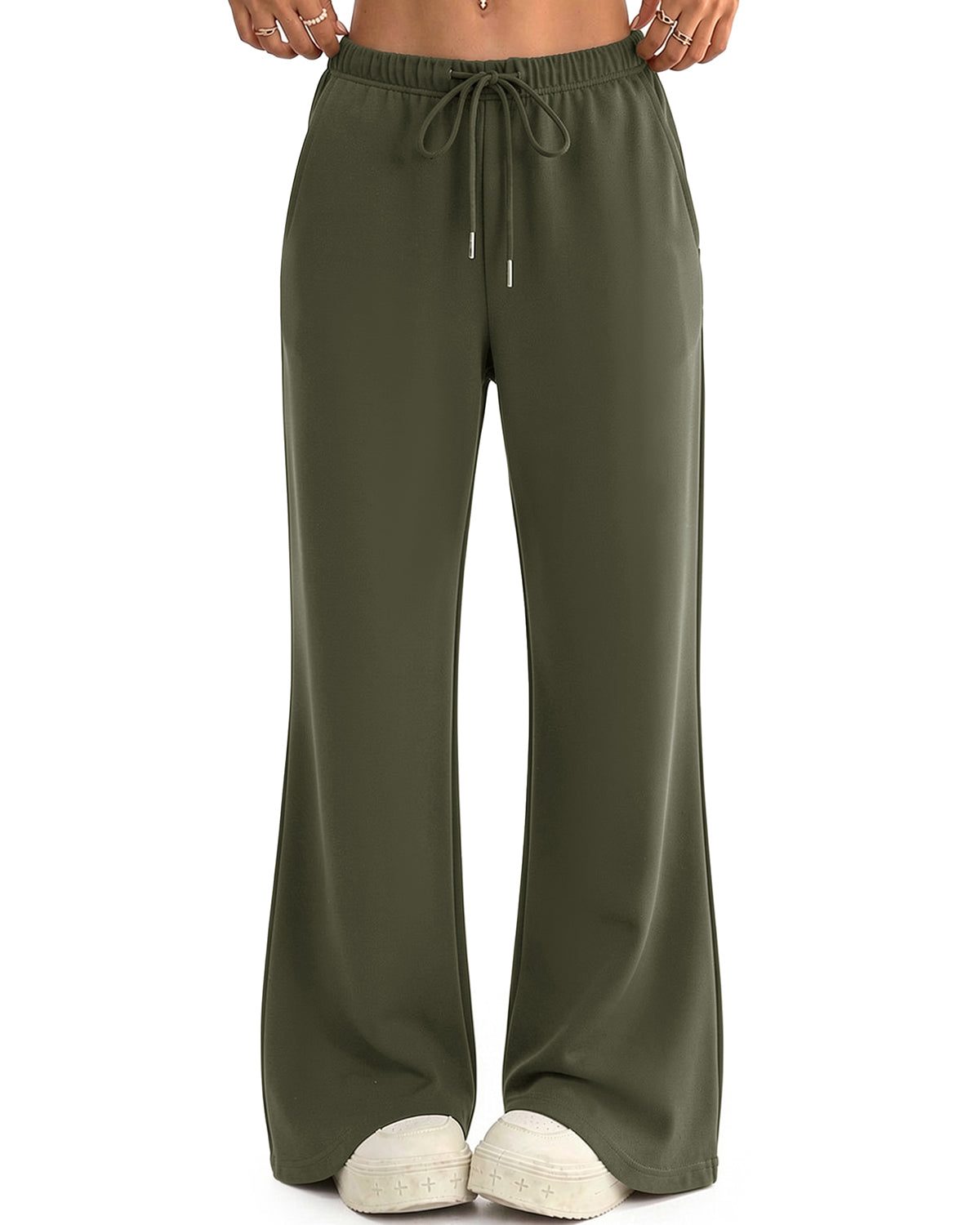 LOMON Womens Fleece Flare Sweatpants, Wide Leg Lounge Pants with Pockets