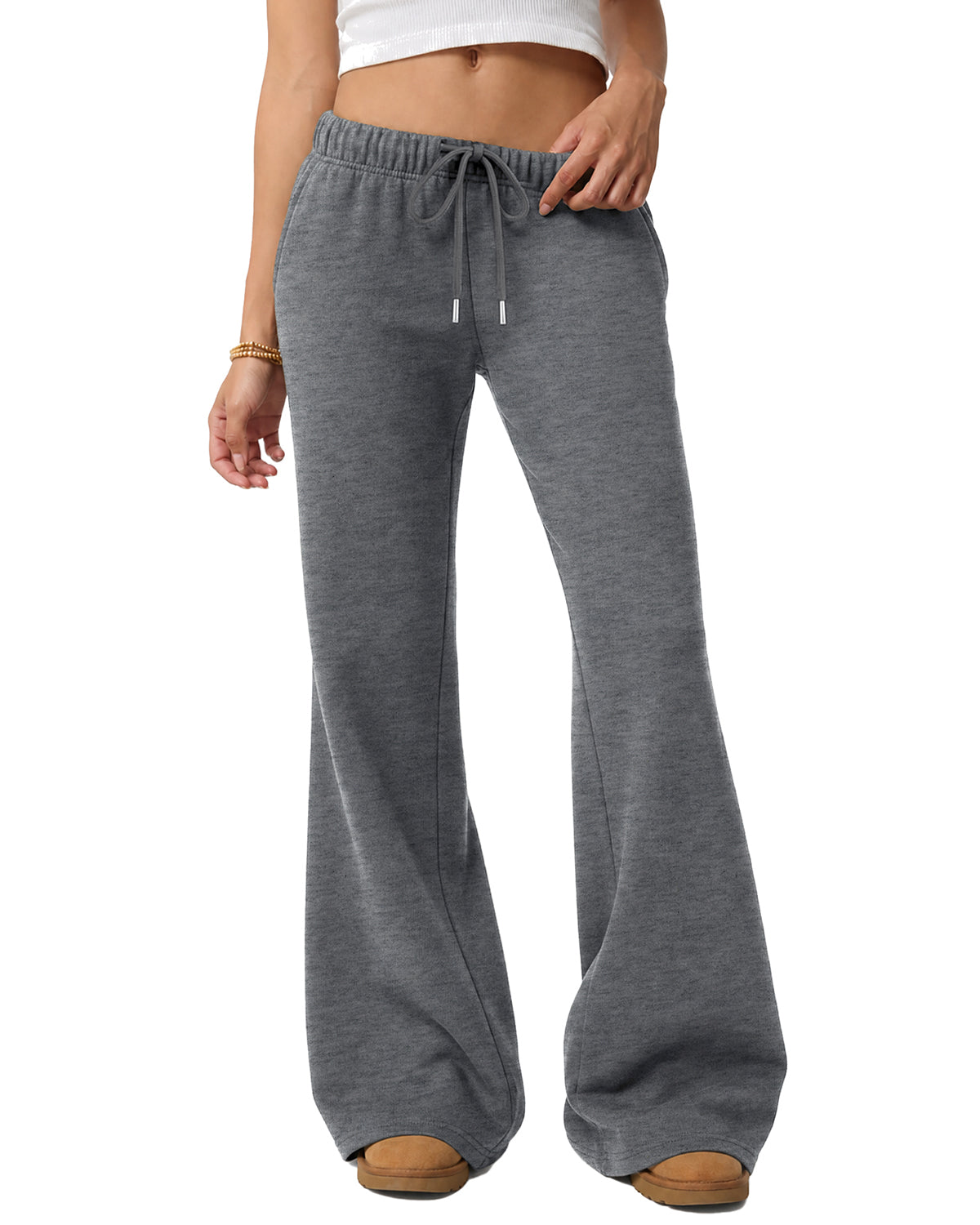 LOMON Womens Fleece Flare Sweatpants, Wide Leg Lounge Pants with Pockets