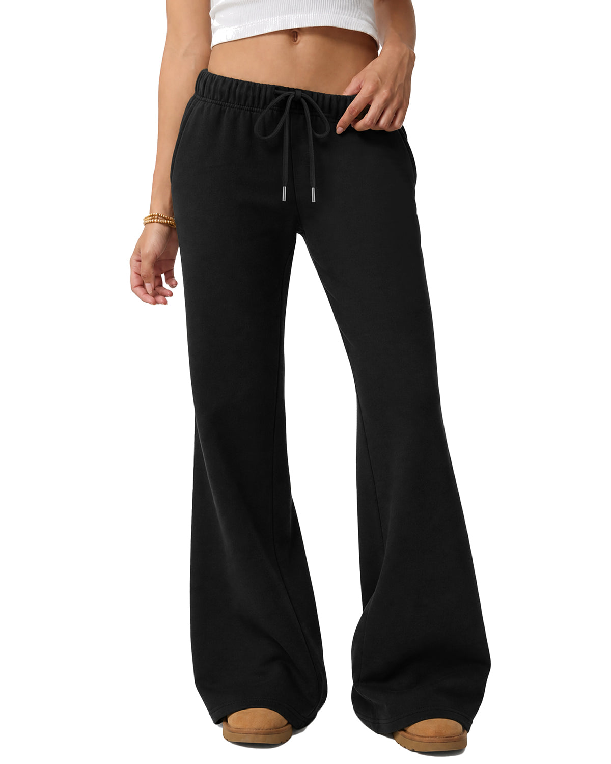 LOMON Womens Fleece Flare Sweatpants, Wide Leg Lounge Pants with Pockets