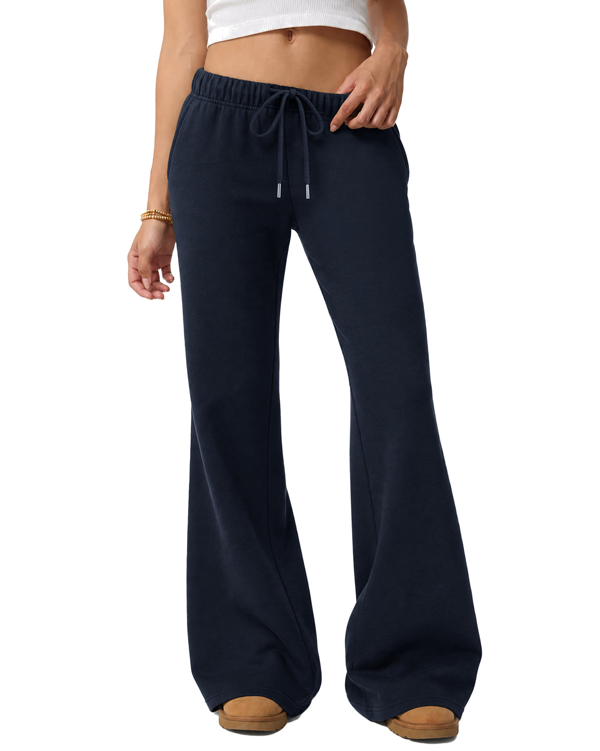 LOMON Womens Fleece Flare Sweatpants, Wide Leg Lounge Pants with Pockets