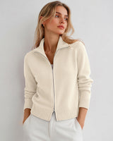 LOMON Cardigan Sweaters for Women, Two Way Zip Cropped Knit Jacket