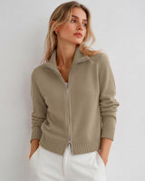 LOMON Cardigan Sweaters for Women, Two Way Zip Cropped Knit Jacket