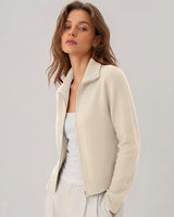 LOMON Cardigan Sweaters for Women, Two Way Zip Cropped Knit Jacket