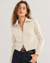 LOMON Cardigan Sweaters for Women, Two Way Zip Cropped Knit Jacket