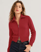 LOMON Cardigan Sweaters for Women, Two Way Zip Cropped Knit Jacket