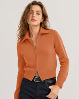 LOMON Cardigan Sweaters for Women, Two Way Zip Cropped Knit Jacket