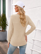LOMON Womens Sweaters Crewneck Waffle Knit Top Winter Fall Fashion Clothing