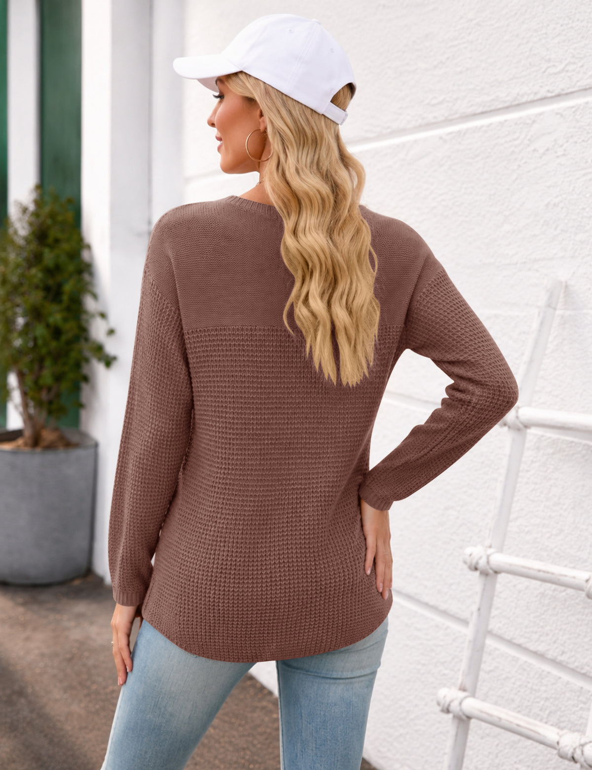 LOMON Womens Sweaters Crewneck Waffle Knit Top Winter Fall Fashion Clothing