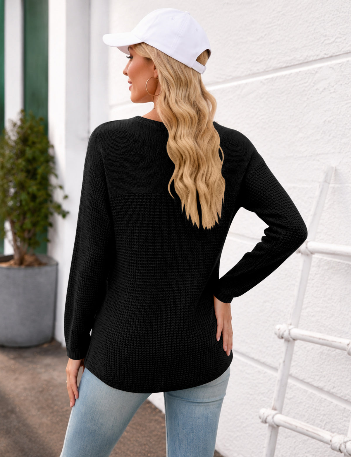 LOMON Womens Sweaters Crewneck Waffle Knit Top Winter Fall Fashion Clothing