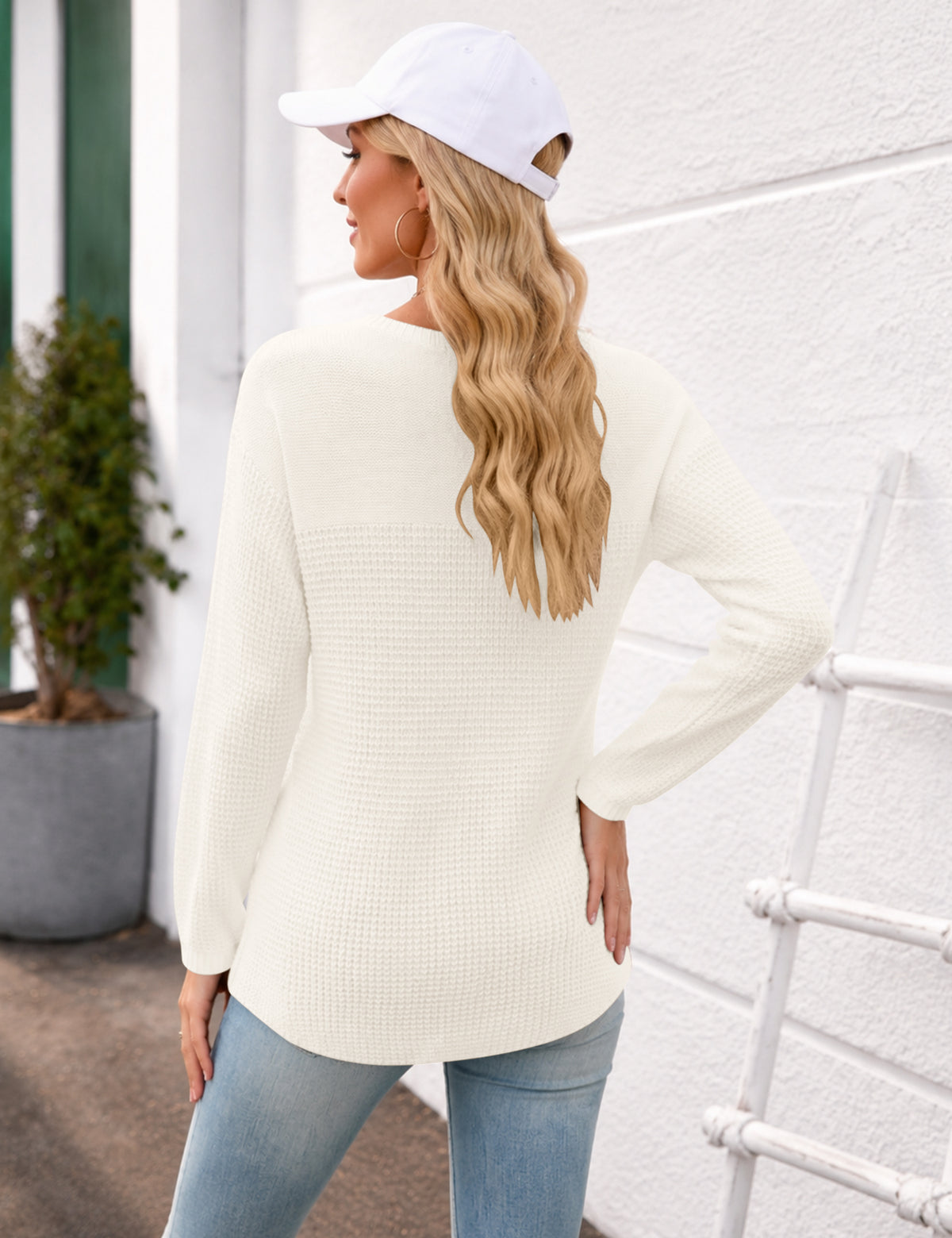 LOMON Womens Sweaters Crewneck Waffle Knit Top Winter Fall Fashion Clothing