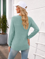 LOMON Womens Sweaters Crewneck Waffle Knit Top Winter Fall Fashion Clothing