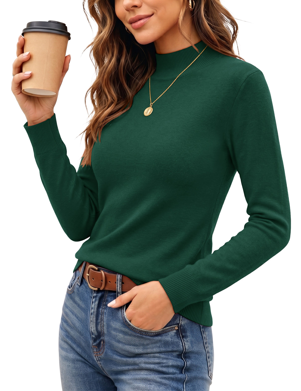 LOMON Women Mock Neck Sweater Long Sleeve Knit Pullover Soft Casual Tops