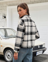 LOMON Women's Flannel Cropped Plaid Shacket Jacket Button Down Fall Outfits