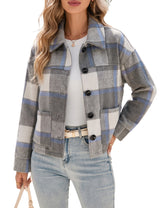 LOMON Women's Flannel Cropped Plaid Shacket Jacket Button Down Fall Outfits