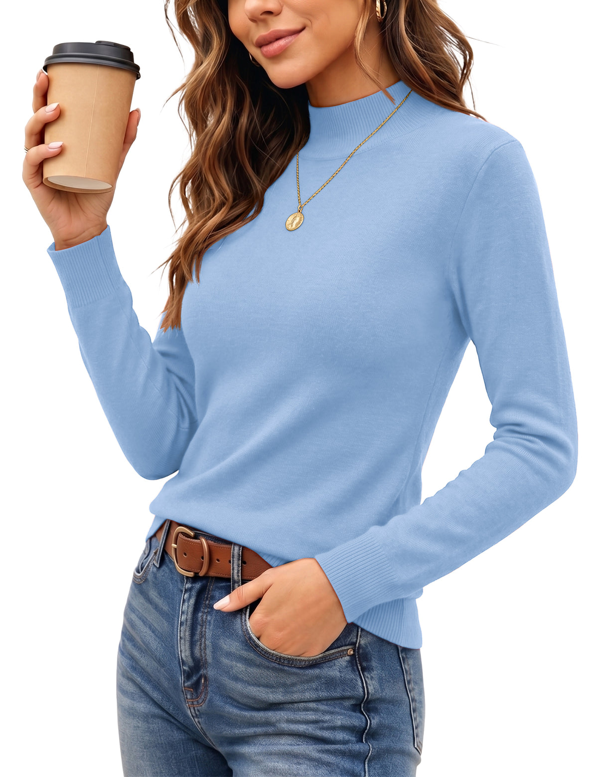 LOMON Women Mock Neck Sweater Long Sleeve Knit Pullover Soft Casual Tops