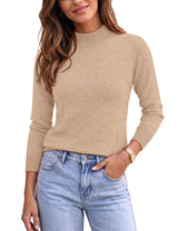 LOMON Women Mock Neck Sweater Long Sleeve Knit Pullover Soft Casual Tops