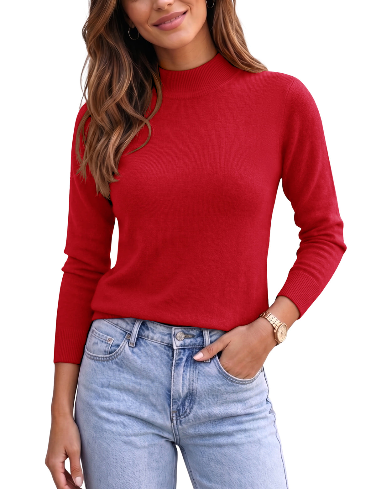 LOMON Women Mock Neck Sweater Long Sleeve Knit Pullover Soft Casual Tops