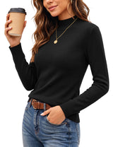 LOMON Women Mock Neck Sweater Long Sleeve Knit Pullover Soft Casual Tops