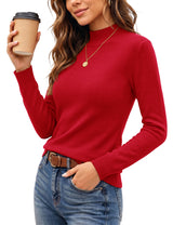 LOMON Women Mock Neck Sweater Long Sleeve Knit Pullover Soft Casual Tops