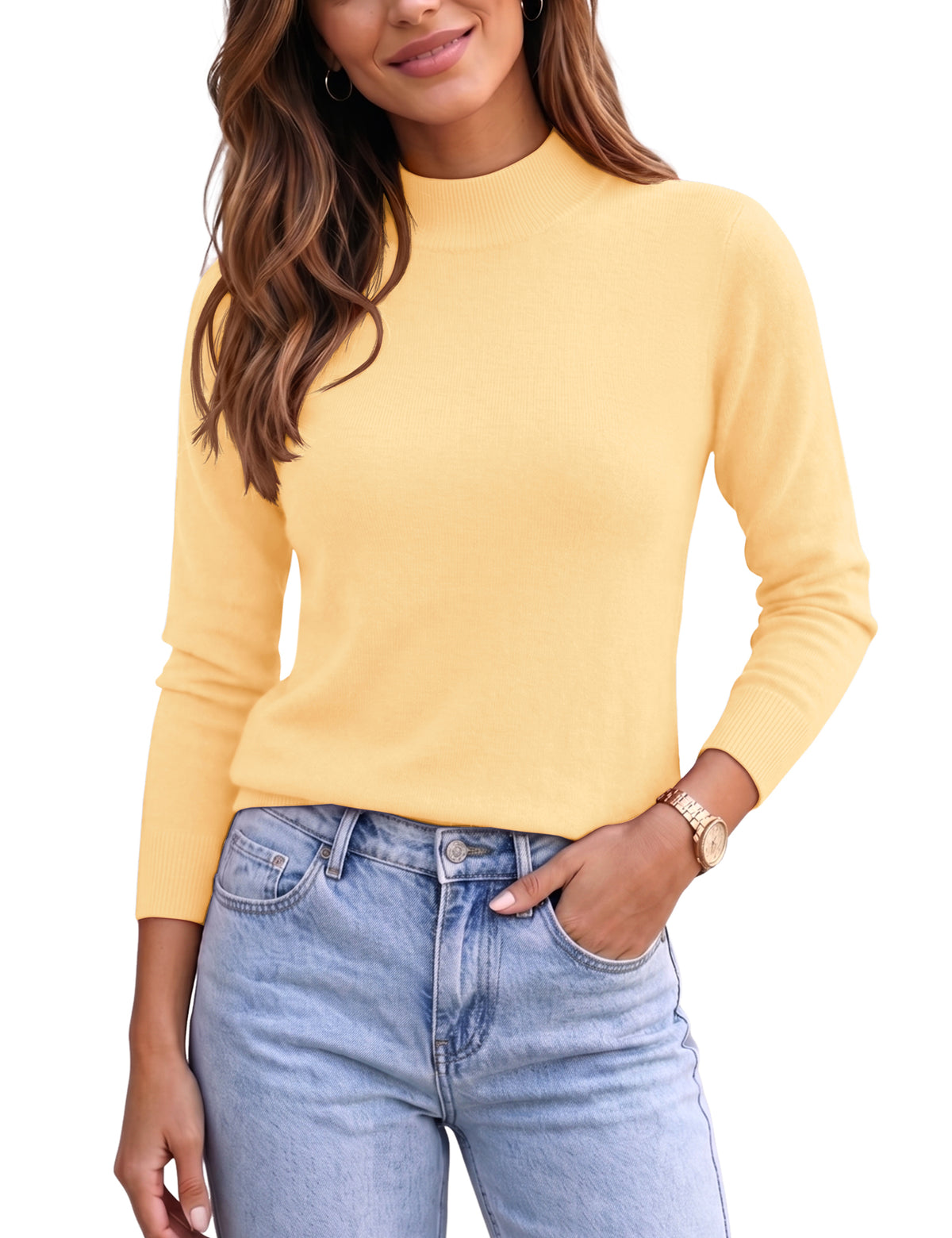 LOMON Women Mock Neck Sweater Long Sleeve Knit Pullover Soft Casual Tops