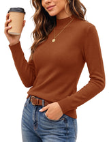 LOMON Women Mock Neck Sweater Long Sleeve Knit Pullover Soft Casual Tops