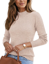 LOMON Women Mock Neck Sweater Long Sleeve Knit Pullover Soft Casual Tops