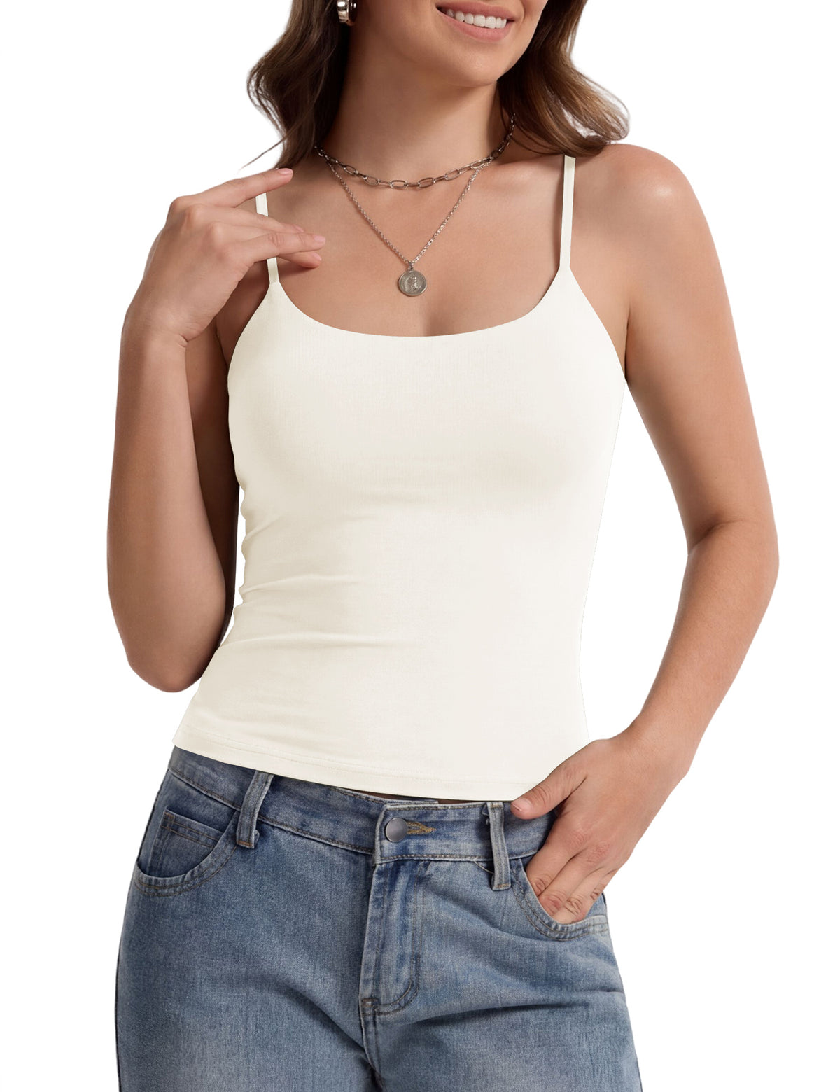 LOMON Womens Padded Cami Top Square Neck, Double Lined Camisole
