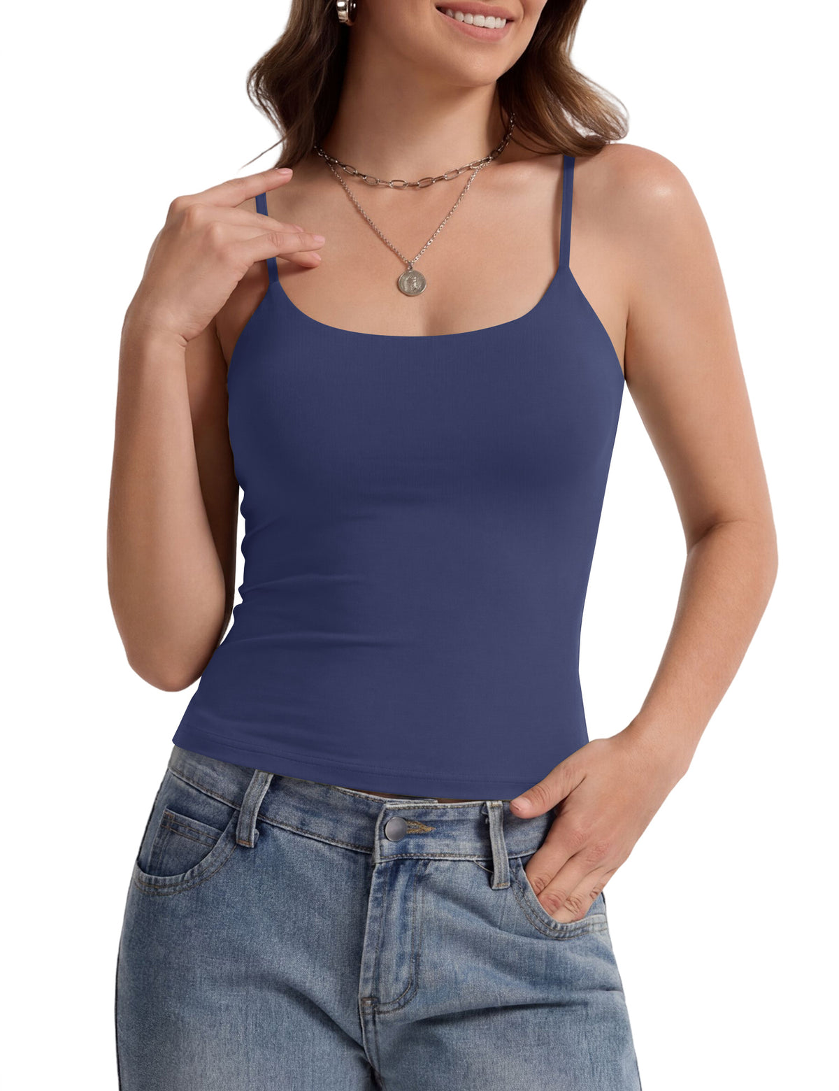 LOMON Womens Padded Cami Top Square Neck, Double Lined Camisole