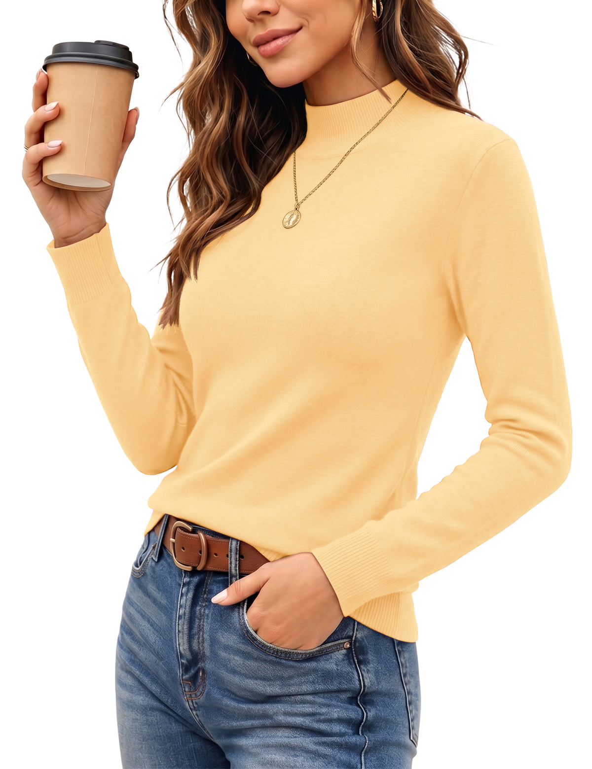 LOMON Women Mock Neck Sweater Long Sleeve Knit Pullover Soft Casual Tops