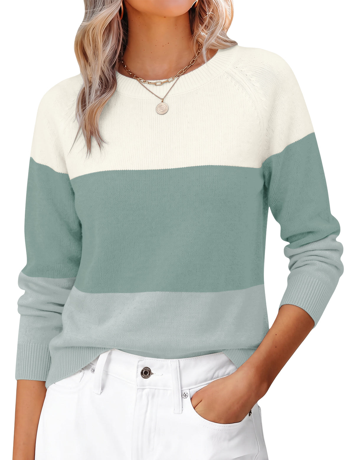 LOMON Sweaters for Women Crew Neck Long Sleeve Pullover Tops