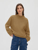 Lomom Womens Cotton Sweater Long Sleeve Mock Neck Fall Winter Tops