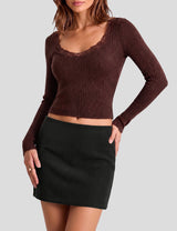 LOMON Women's Corduroy Mini Skirt with Built-in Shorts and a Low Rise Fit