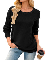 LOMON Womens Sweaters Crewneck Waffle Knit Top Winter Fall Fashion Clothing