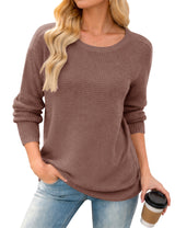 LOMON Womens Sweaters Crewneck Waffle Knit Top Winter Fall Fashion Clothing