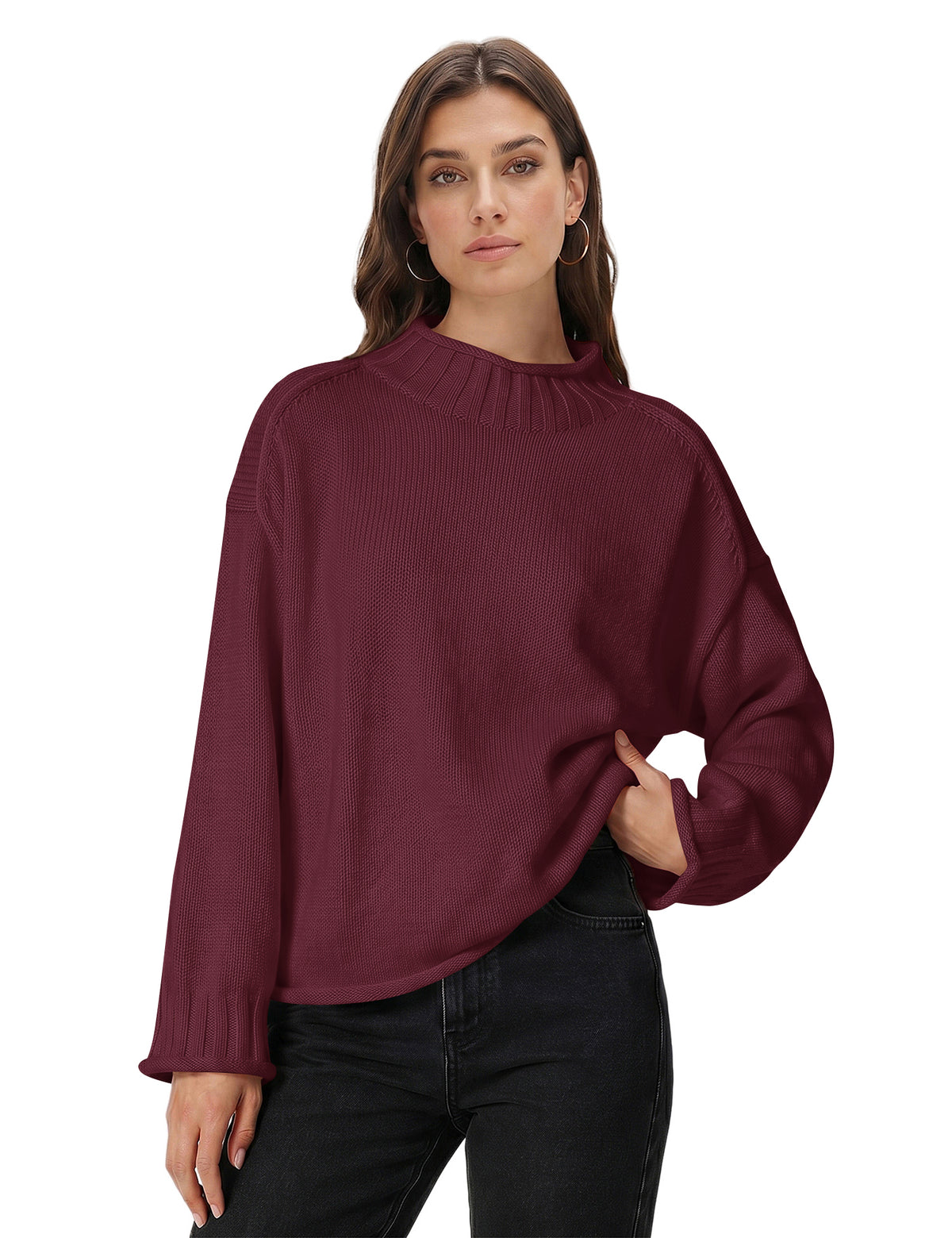 Lomom Womens Cotton Sweater Long Sleeve Mock Neck Fall Winter Tops