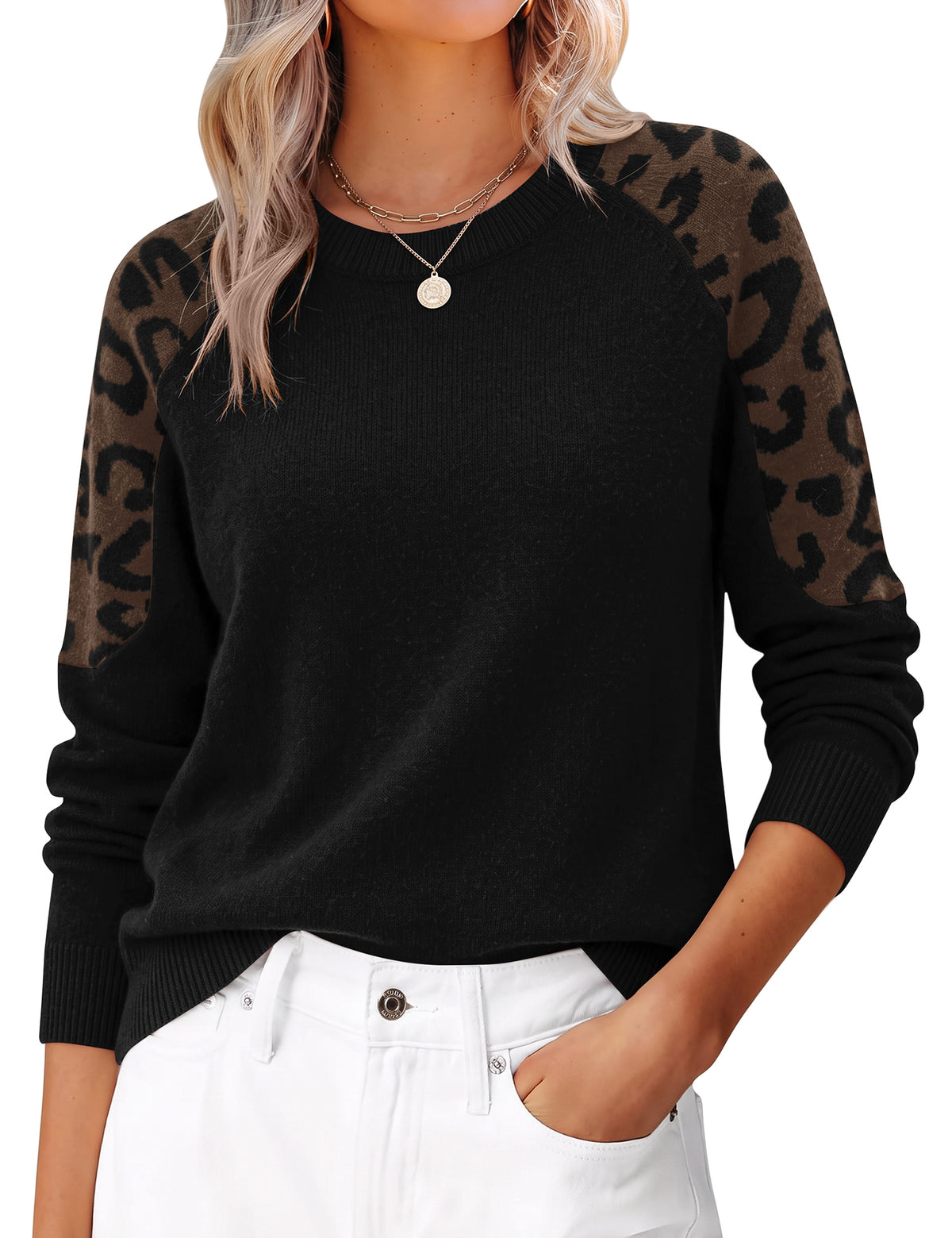 LOMON Sweaters for Women Crew Neck Long Sleeve Pullover Tops