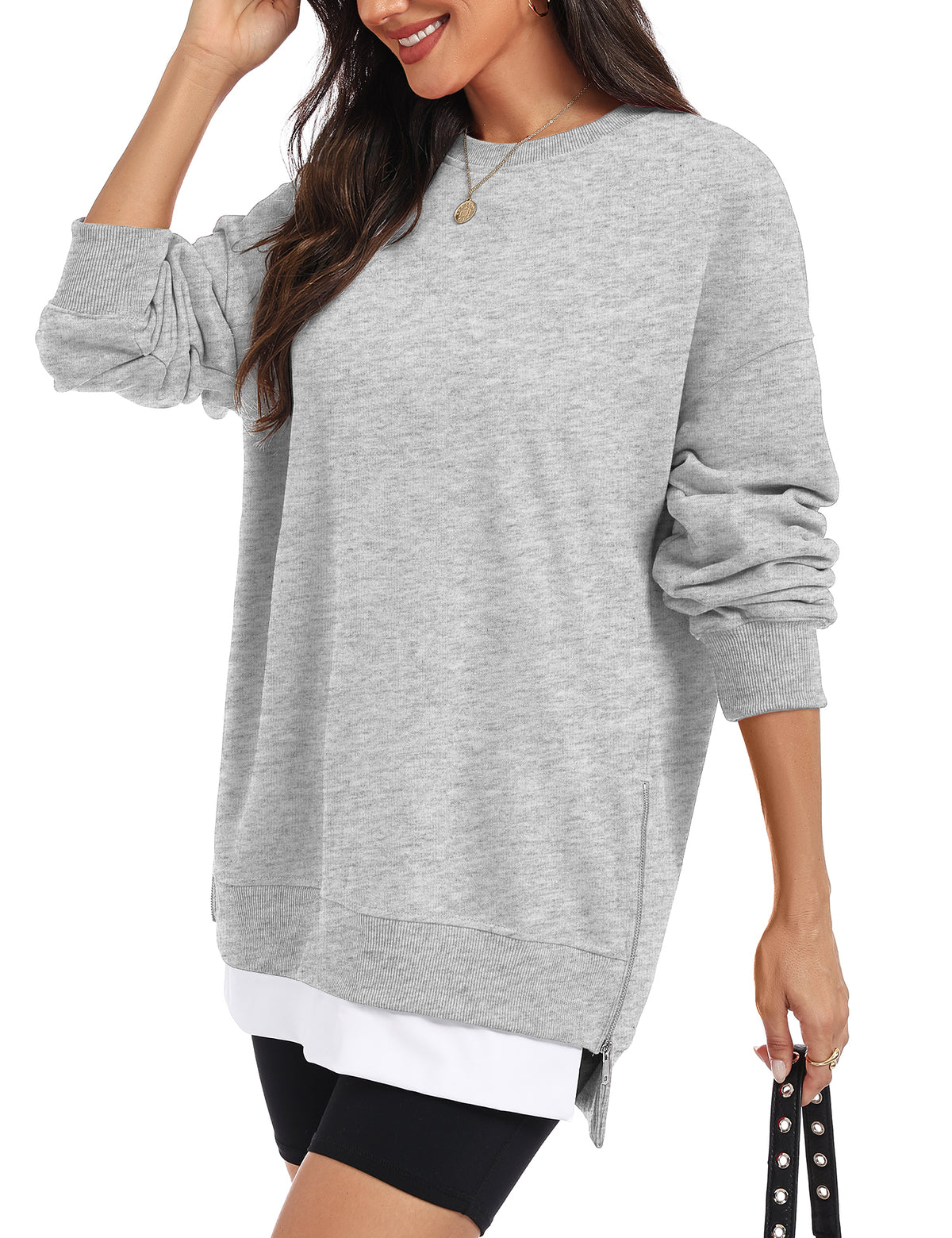 LOMON Women Fleece Oversized Crewneck Sweatshirt Layered Tunic Pullover