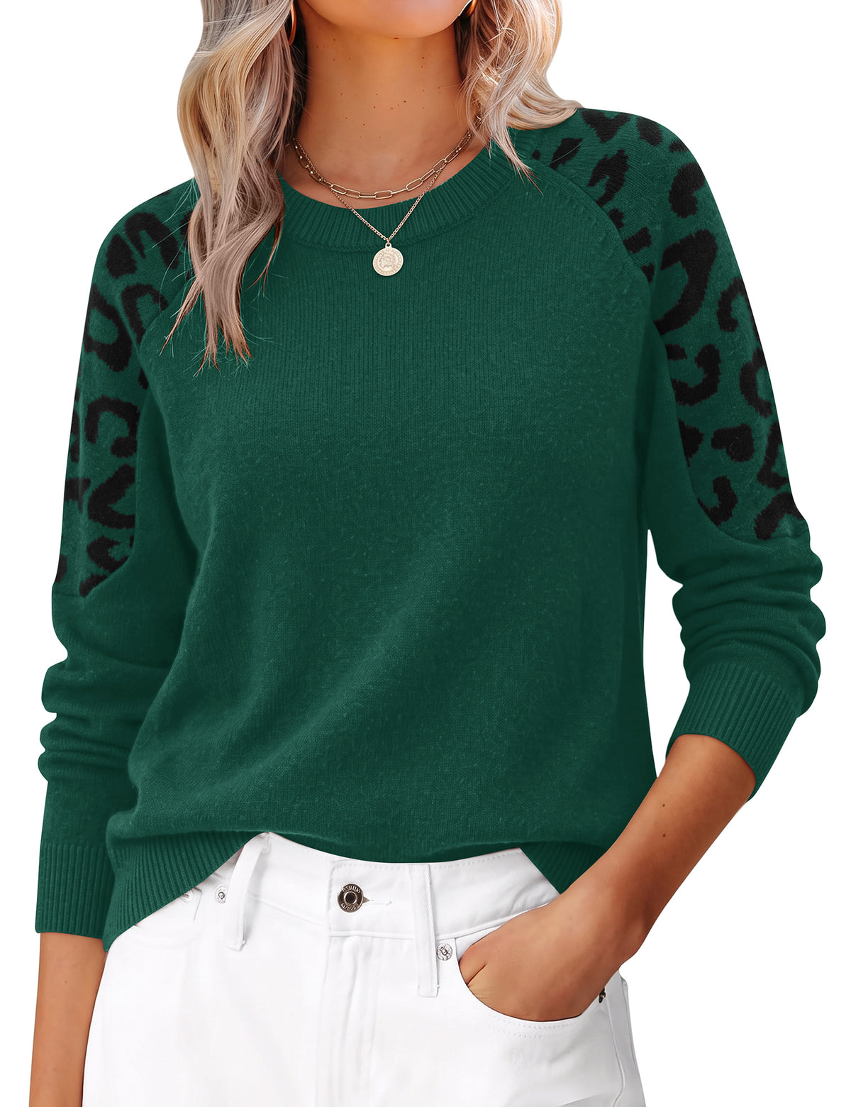 LOMON Sweaters for Women Crew Neck Long Sleeve Pullover Tops