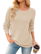 LOMON Womens Sweaters Crewneck Waffle Knit Top Winter Fall Fashion Clothing