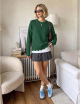 LOMON Sweaters for Women Fall Scalloped Long Sleeve Pullover