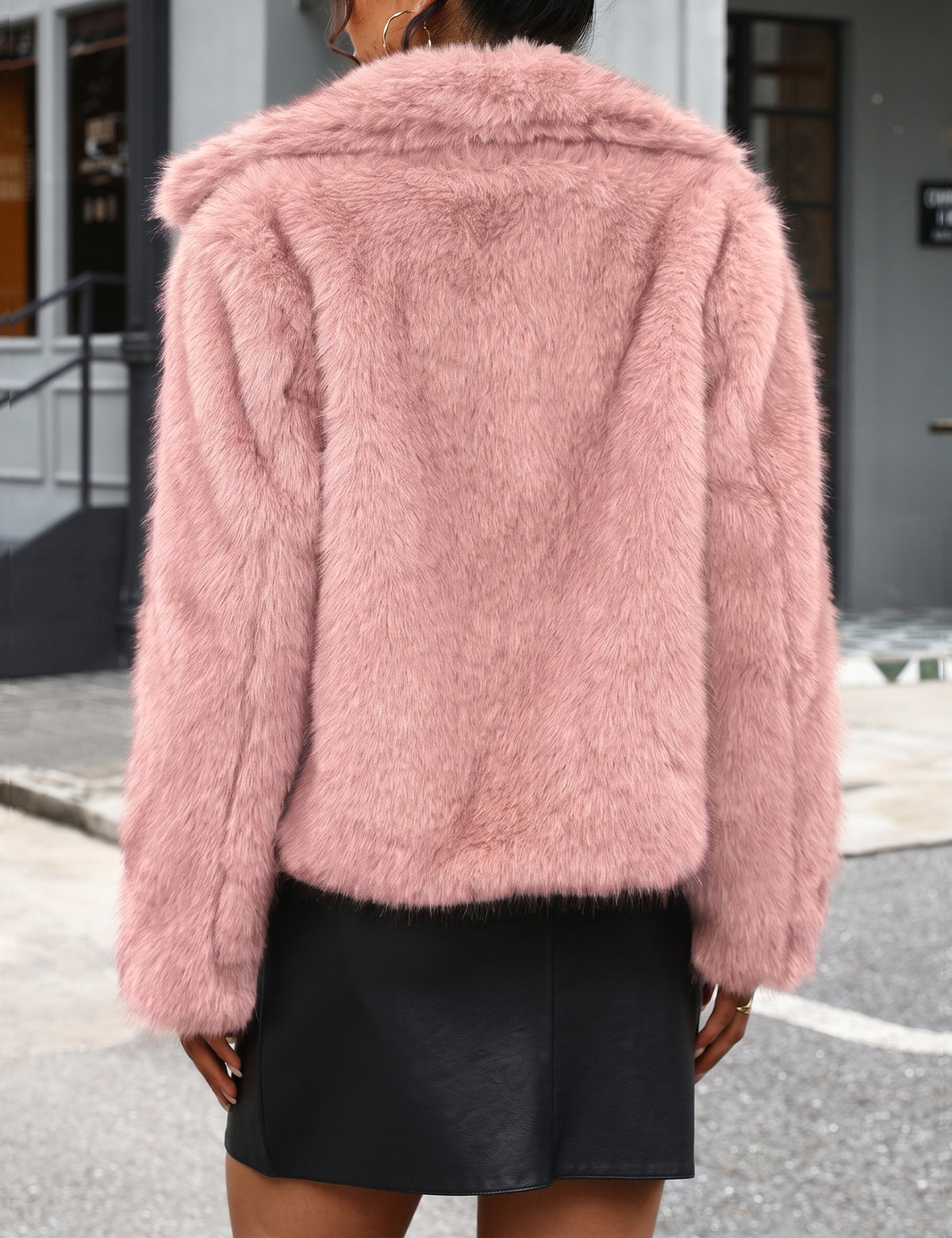LOMON Faux Fur Coat Women Two-Tone Cropped Fluffy Jacket