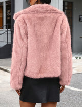 LOMON Faux Fur Coat Women Two-Tone Cropped Fluffy Jacket