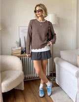 LOMON Sweaters for Women Fall Scalloped Long Sleeve Pullover