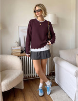 LOMON Sweaters for Women Fall Scalloped Long Sleeve Pullover