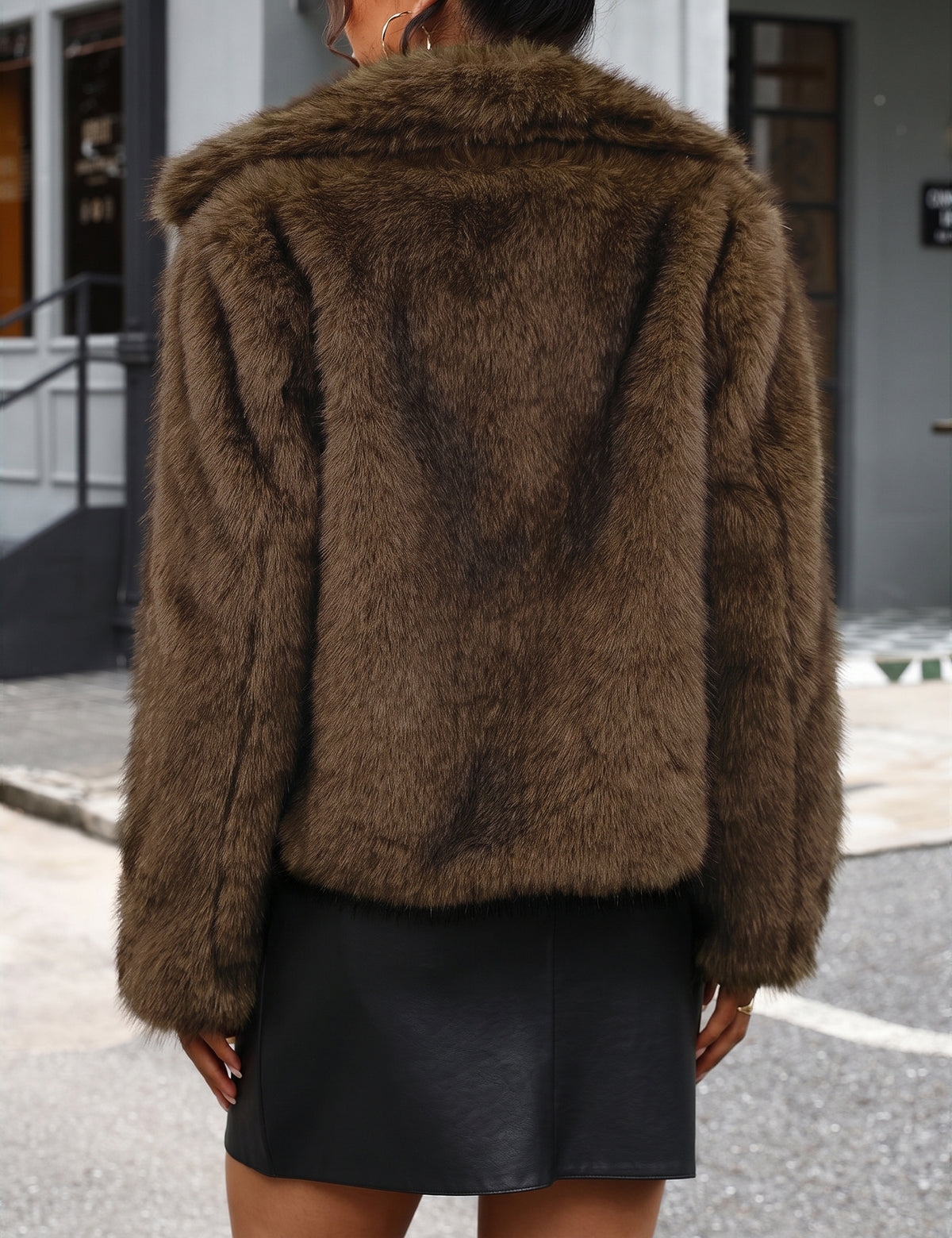 LOMON Faux Fur Coat Women Two-Tone Cropped Fluffy Jacket
