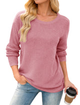 LOMON Womens Sweaters Crewneck Waffle Knit Top Winter Fall Fashion Clothing