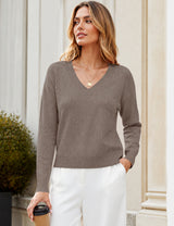 LOMON Sweaters for Women V Neck Long Sleeve Fall Oufits Casual Tops