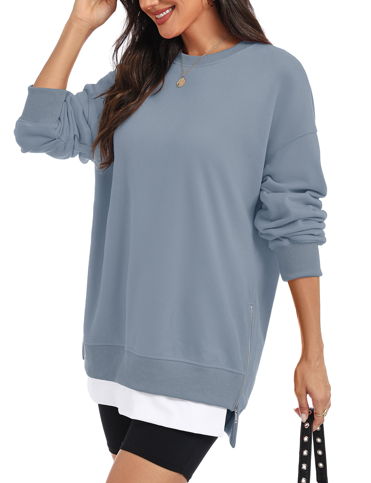 LOMON Women Fleece Oversized Crewneck Sweatshirt Layered Tunic Pullover