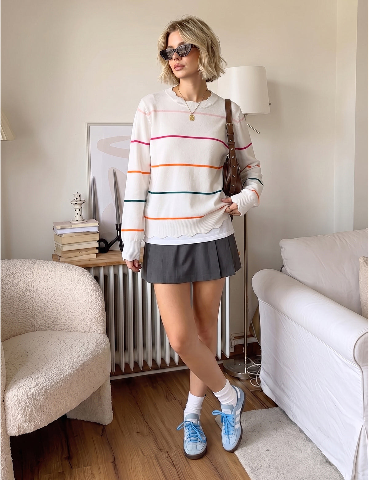 LOMON Sweaters for Women Fall Scalloped Long Sleeve Pullover